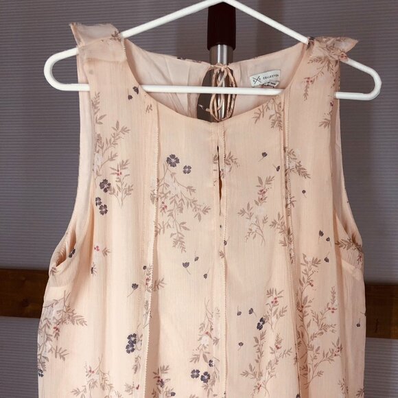 Gentle FAWN Peach Floral Sleeveless Sheer Lined Mini Dress Sz M - Picture 4 of 9